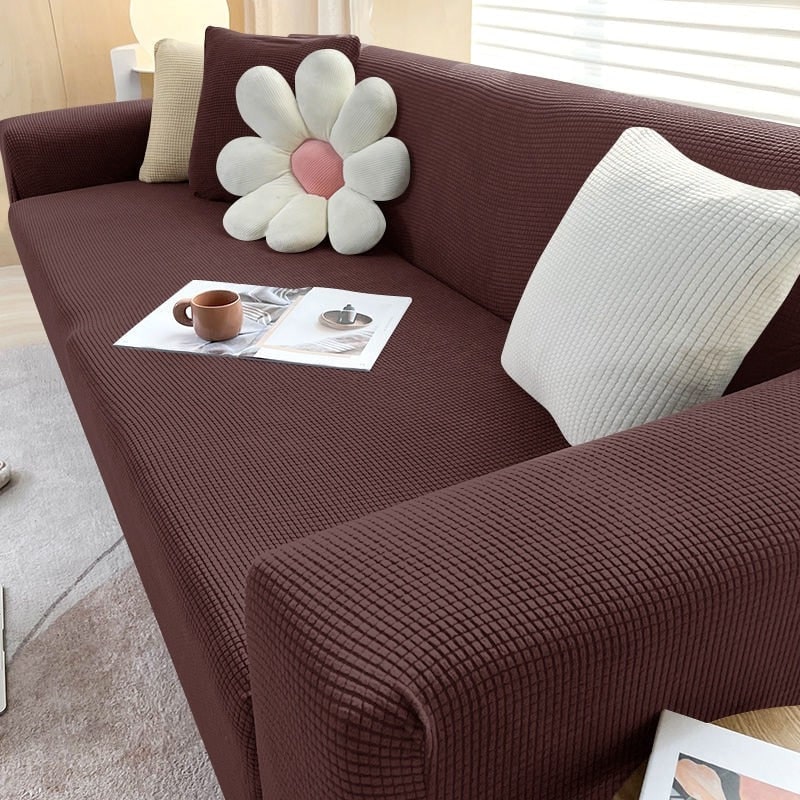 Stretch Fitted Sofa Slipcover with Elastic Waffle Knit and Armrest Coverage Outdoor With Cover - Image 3