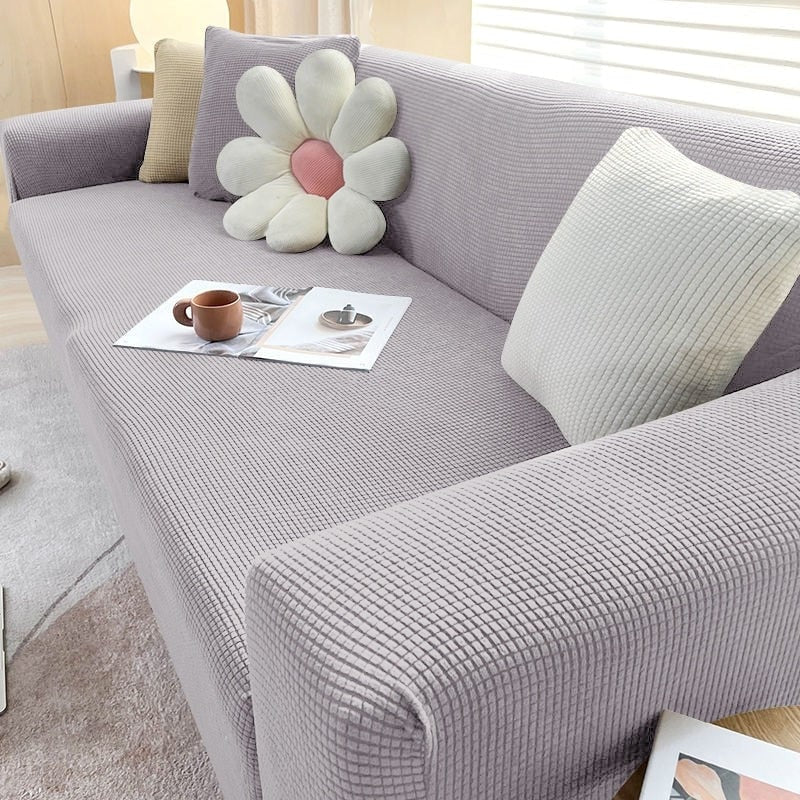 Stretch Fitted Sofa Slipcover with Elastic Waffle Knit and Armrest Coverage Outdoor With Cover - Image 4