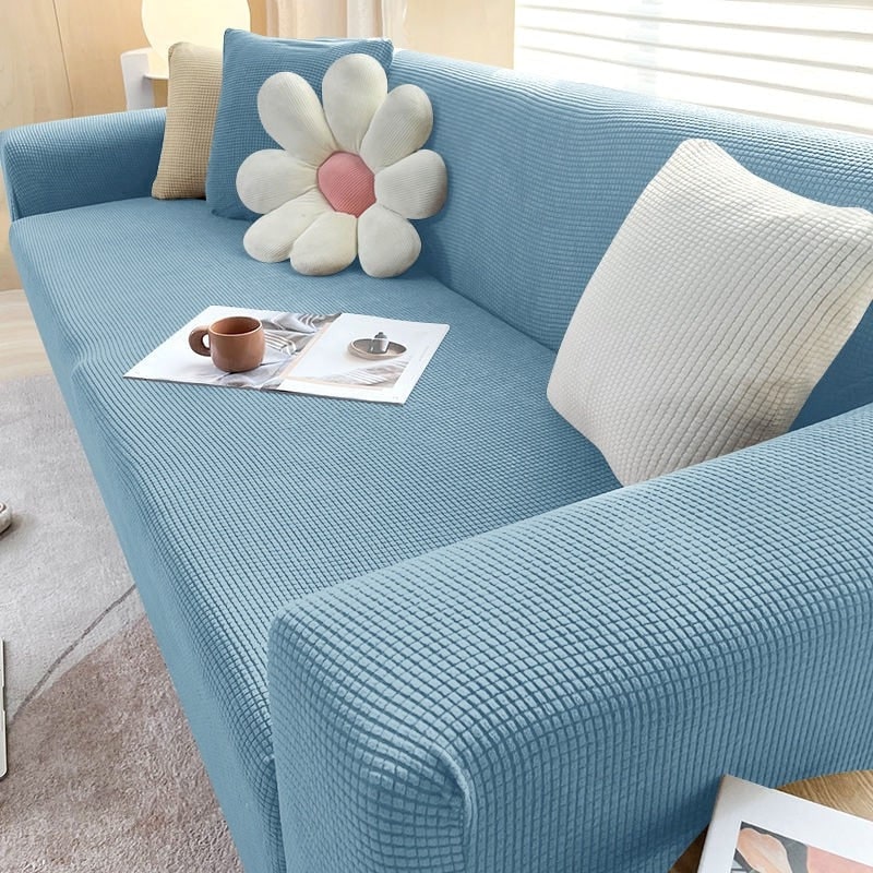 Stretch Fitted Sofa Slipcover with Elastic Waffle Knit and Armrest Coverage Outdoor With Cover - Image 6