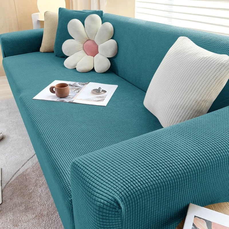 Stretch Fitted Sofa Slipcover with Elastic Waffle Knit and Armrest Coverage Outdoor With Cover - Image 8