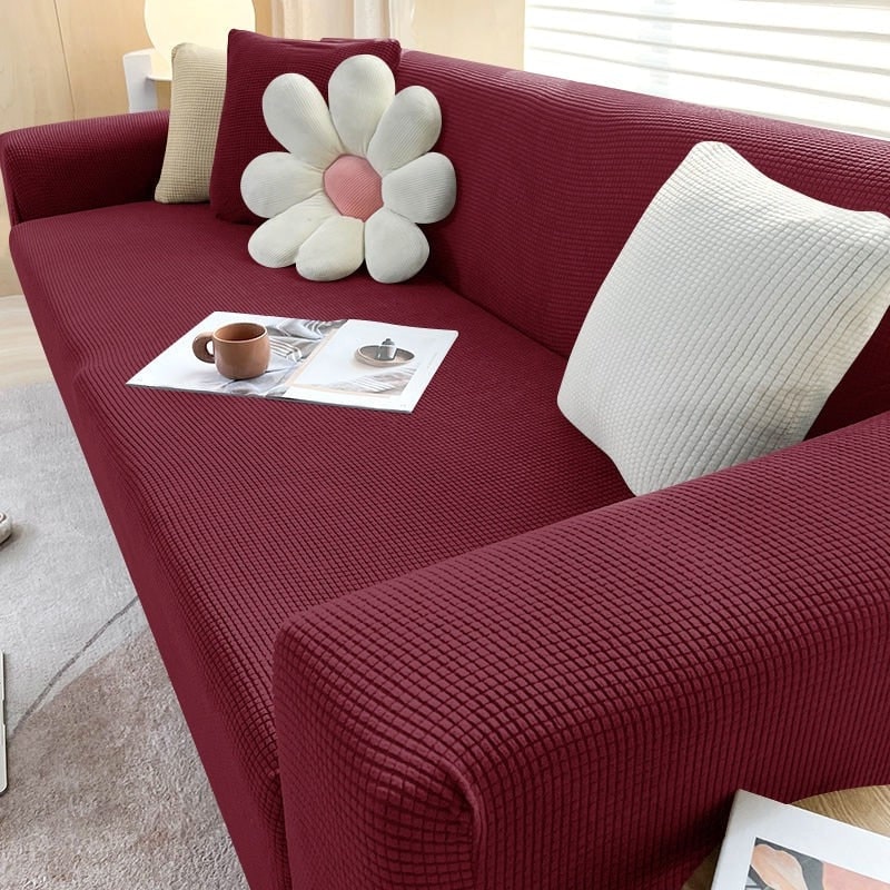 Stretch Fitted Sofa Slipcover with Elastic Waffle Knit and Armrest Coverage Outdoor With Cover - Image 9