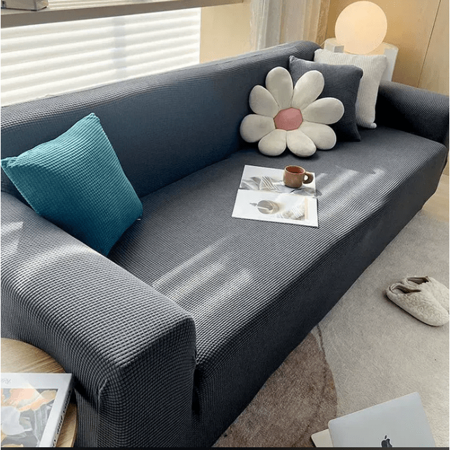 Stretch Sofa Cover and Cotton Slipcover with Waffle Knit Texture and Elastic Hem Couch - Image 1
