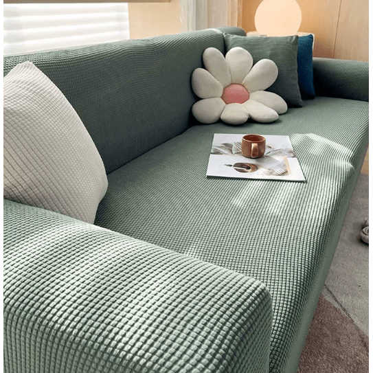 Stretch Sofa Cover and Cotton Slipcover with Waffle Knit Texture and Elastic Hem Couch - Image 2