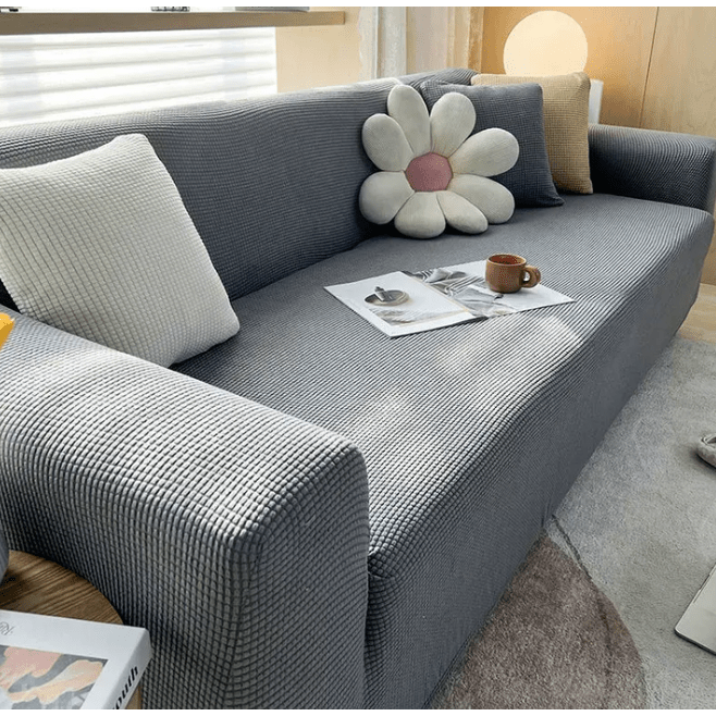 Stretch Sofa Cover and Cotton Slipcover with Waffle Knit Texture and Elastic Hem Couch - Image 3