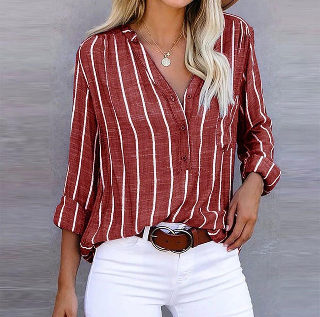 Striped Summer Blouse with Airy Loose Fit Cut — back view