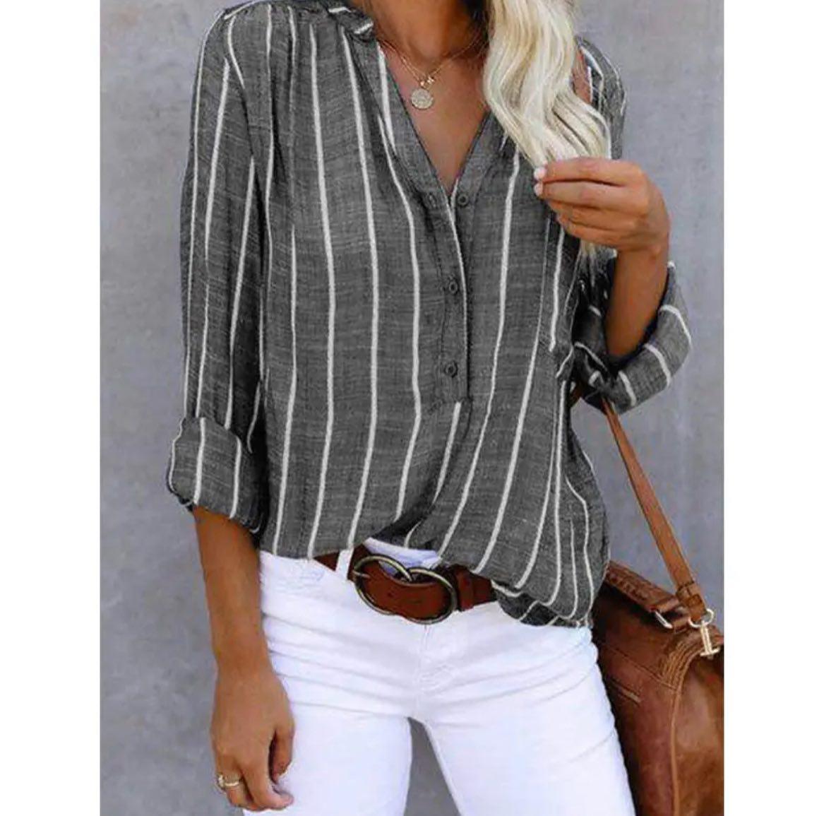 Striped Summer Blouse with Airy Loose Fit Cut — fabric detail