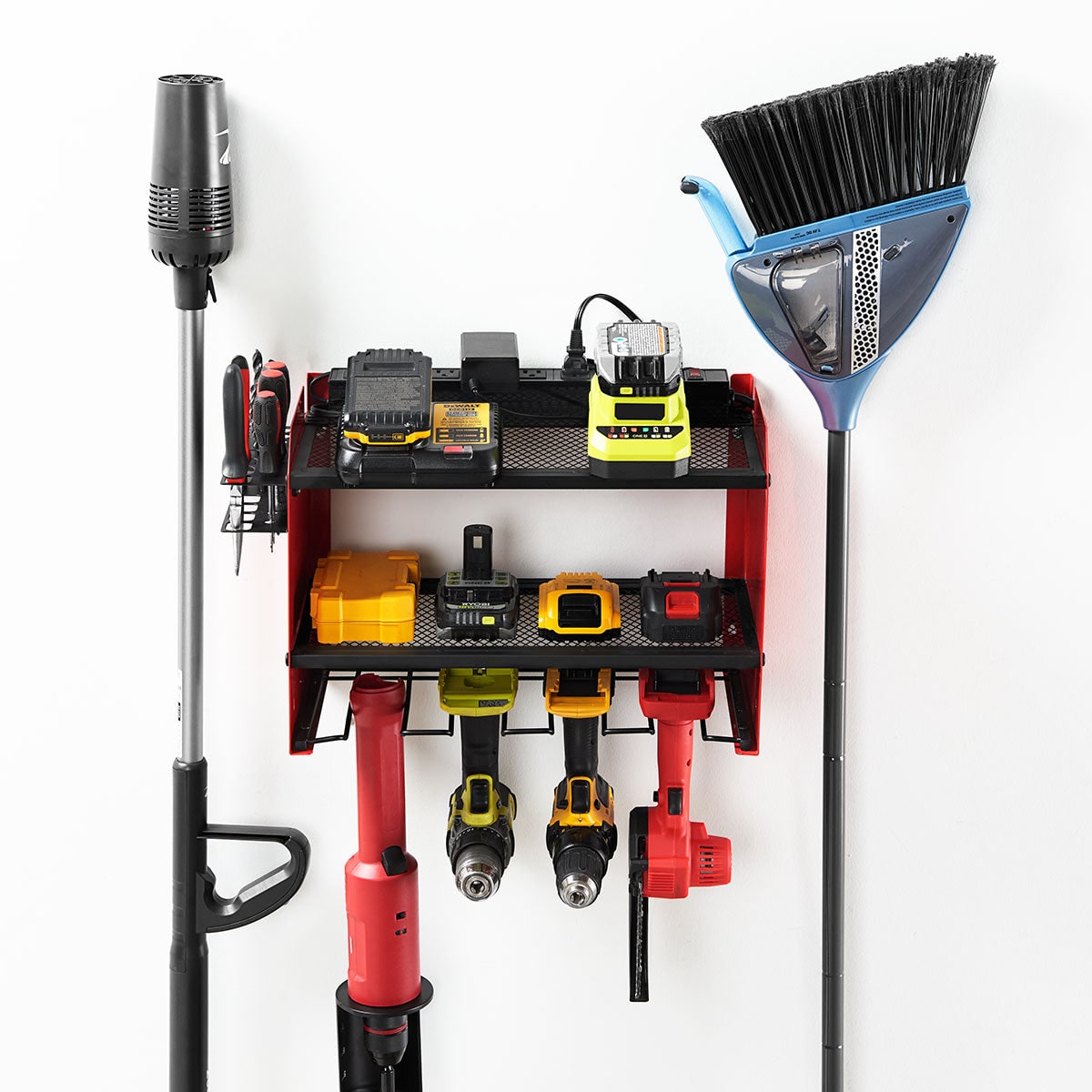 Surge Protected Power Strip Tool Organizer Wall Mounted Metal Eight Outlet Storage Rack - Image 2