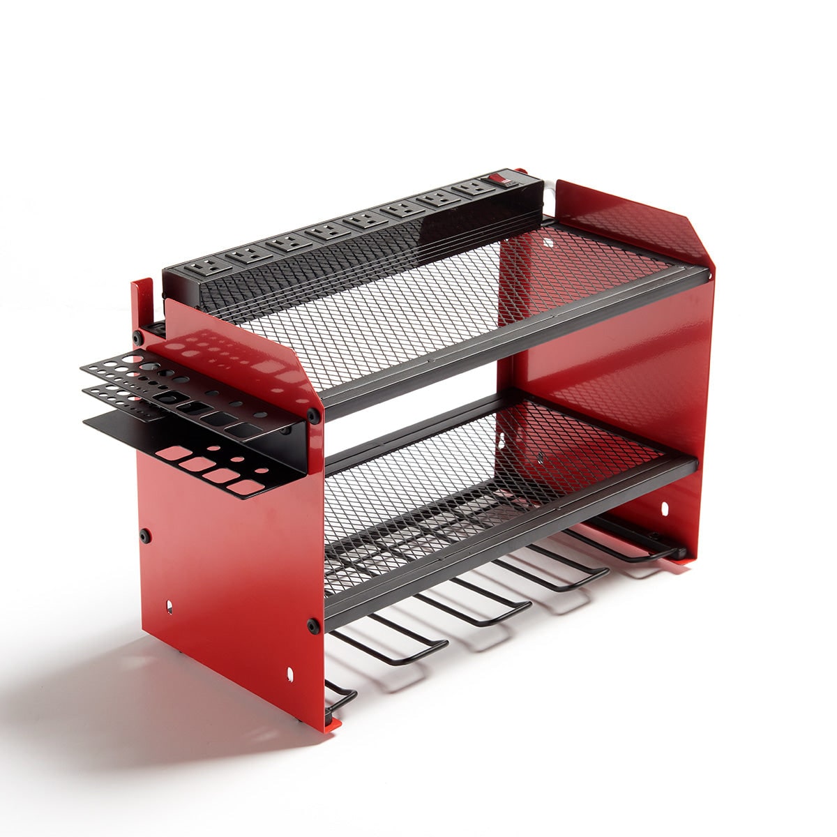 Surge Protected Power Strip Tool Organizer Wall Mounted Metal Eight Outlet Storage Rack - Image 8