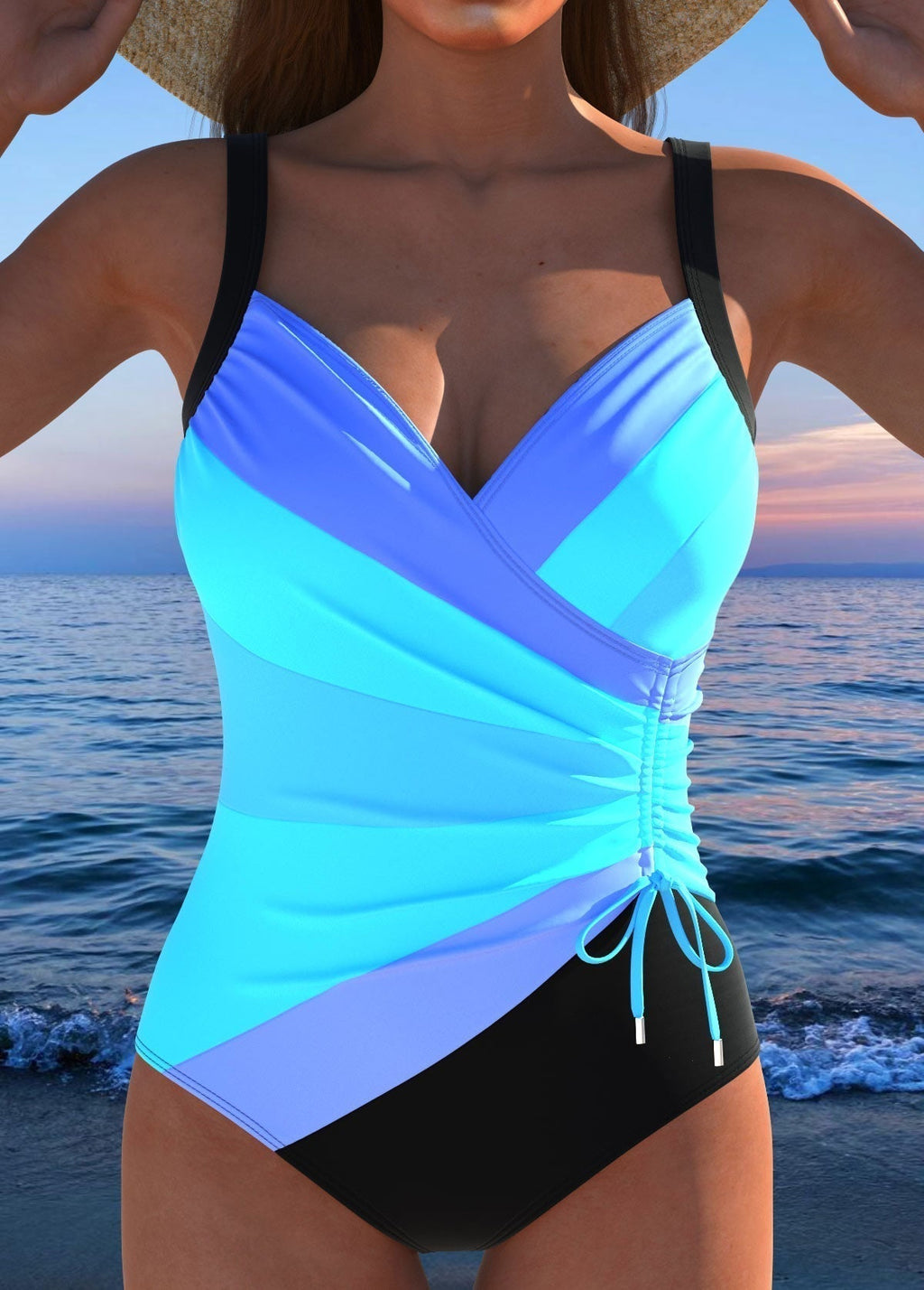 Surplice Wrap Tummy Control One-Piece Swimsuit for Women — side view