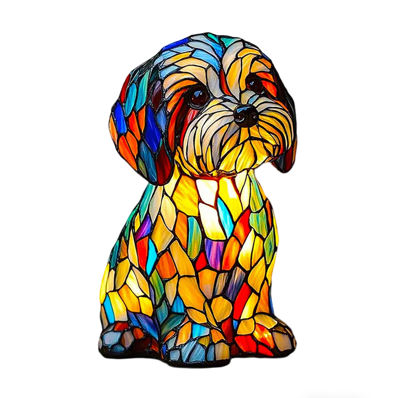 Table Lamp Animal Dog Stained Glass Mosaic Colorful Translucent Shaped - Image 1