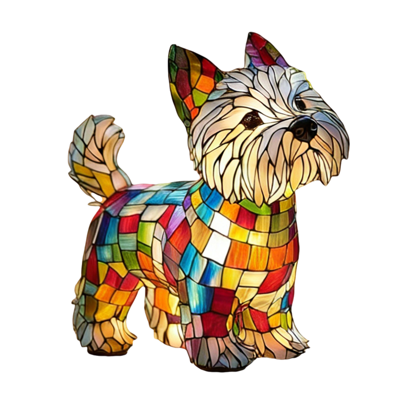 Table Lamp Animal Dog Stained Glass Mosaic Colorful Translucent Shaped - Image 2
