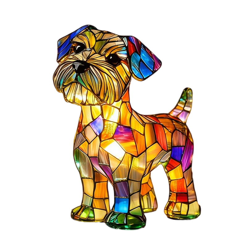 Table Lamp Animal Dog Stained Glass Mosaic Colorful Translucent Shaped - Image 3