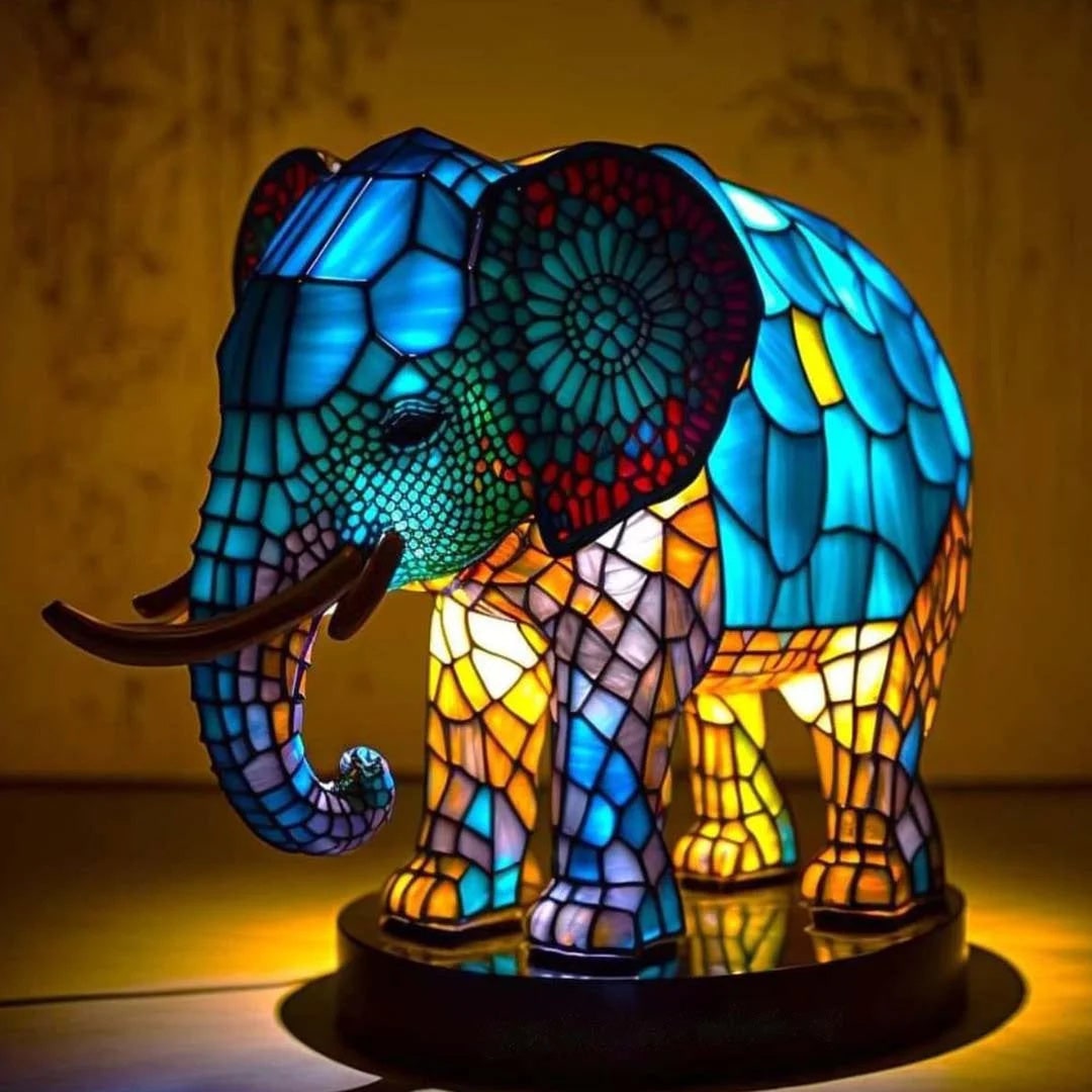 Table Lamp Animal Stained Glass Resin Mosaic Illuminated Multicolored Shaped - Image 1