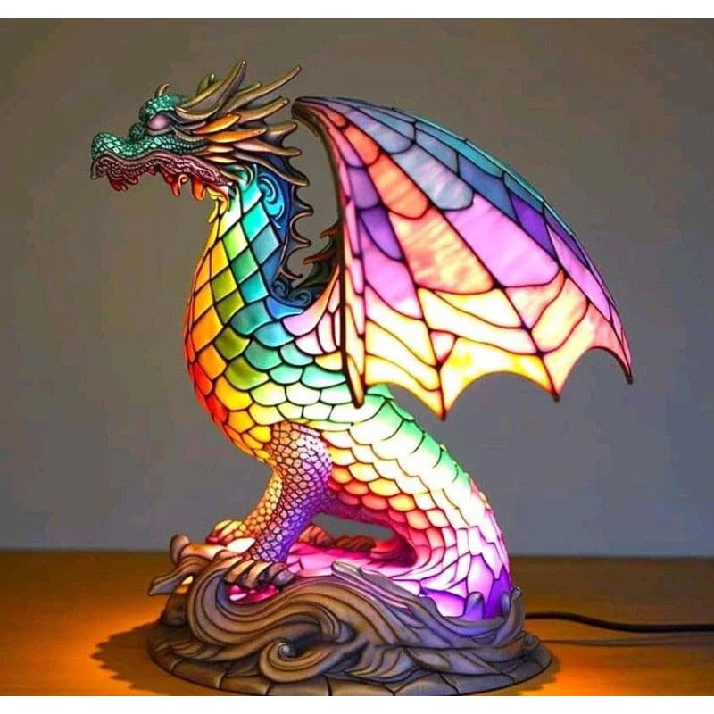 Table Lamp Animal Stained Glass Resin Mosaic Illuminated Multicolored Shaped - Image 10