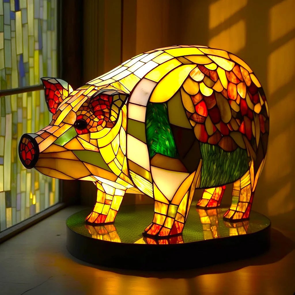 Table Lamp Animal Stained Glass Resin Mosaic Illuminated Multicolored Shaped - Image 12