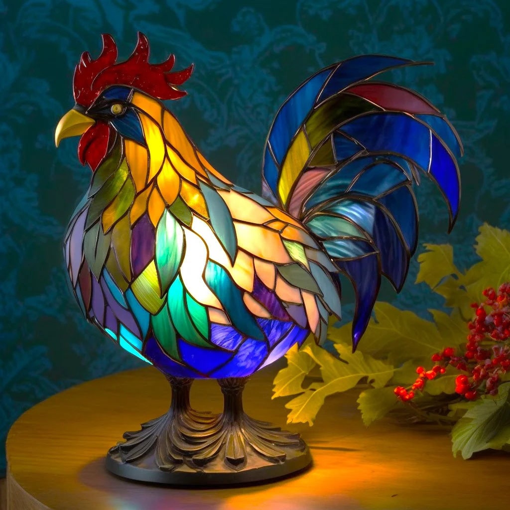 Table Lamp Animal Stained Glass Resin Mosaic Illuminated Multicolored Shaped - Image 13