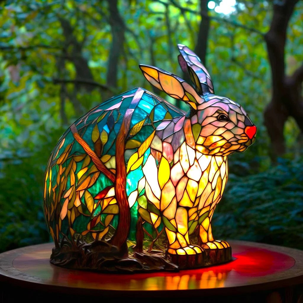 Table Lamp Animal Stained Glass Resin Mosaic Illuminated Multicolored Shaped - Image 15