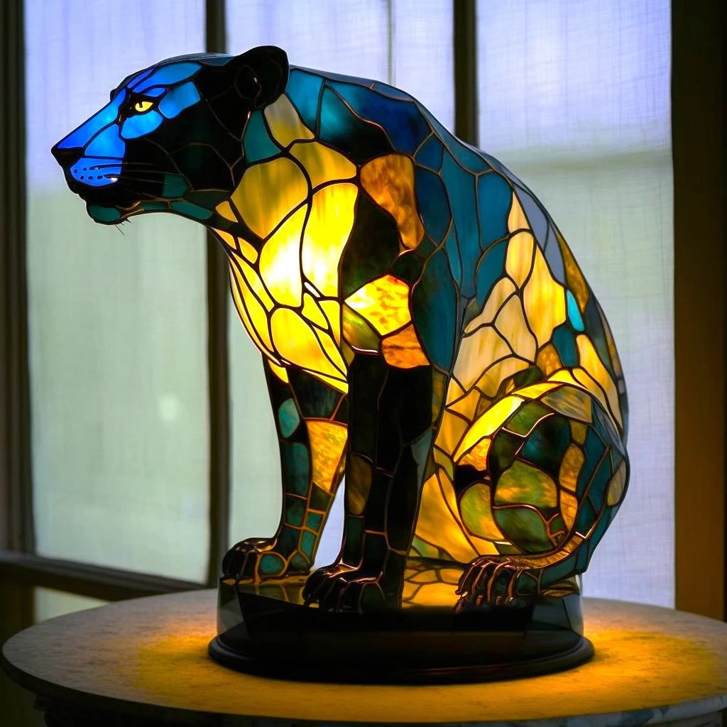Table Lamp Animal Stained Glass Resin Mosaic Illuminated Multicolored Shaped - Image 16