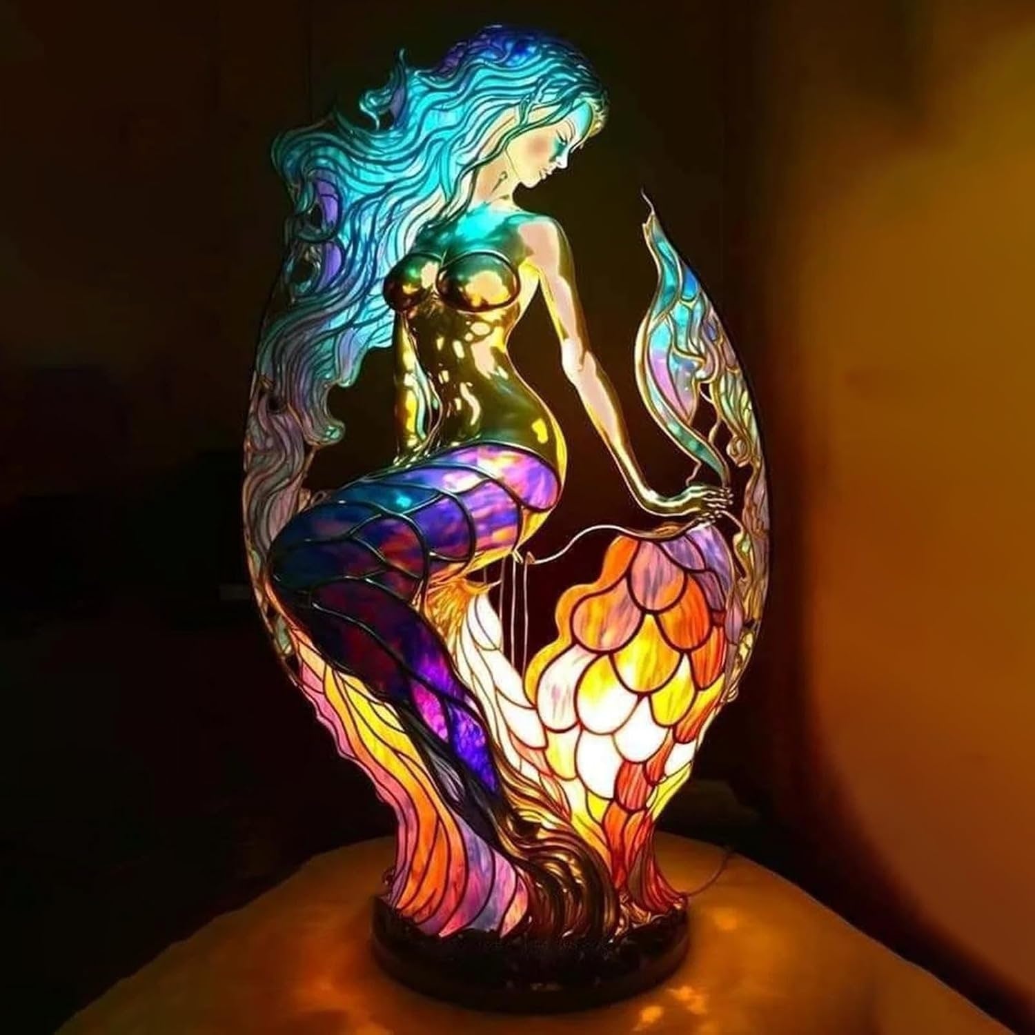 Table Lamp Animal Stained Glass Resin Mosaic Illuminated Multicolored Shaped - Image 17