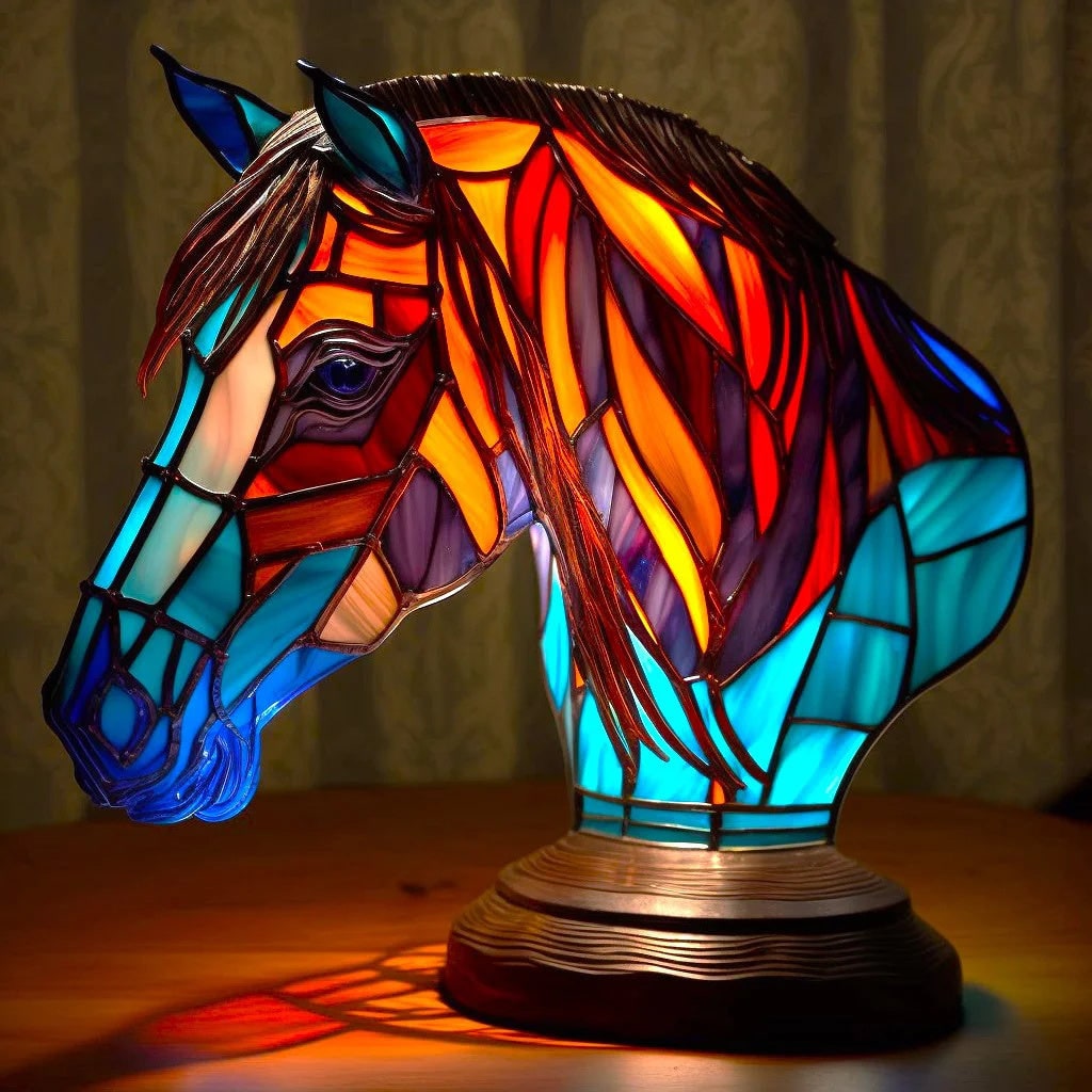 Table Lamp Animal Stained Glass Resin Mosaic Illuminated Multicolored Shaped - Image 4
