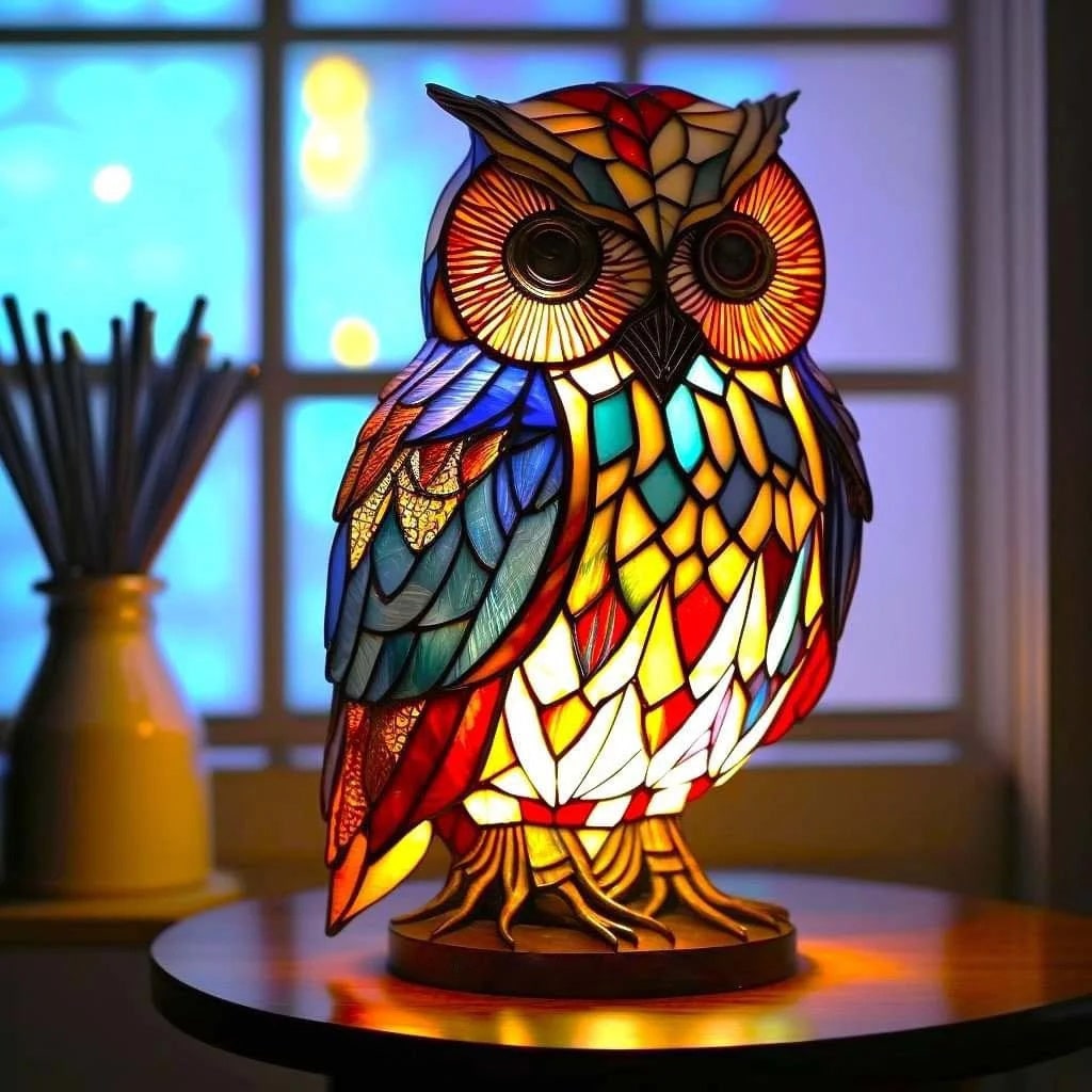 Table Lamp Animal Stained Glass Resin Mosaic Illuminated Multicolored Shaped - Image 5