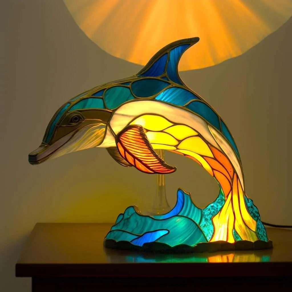 Table Lamp Animal Stained Glass Resin Mosaic Illuminated Multicolored Shaped - Image 8