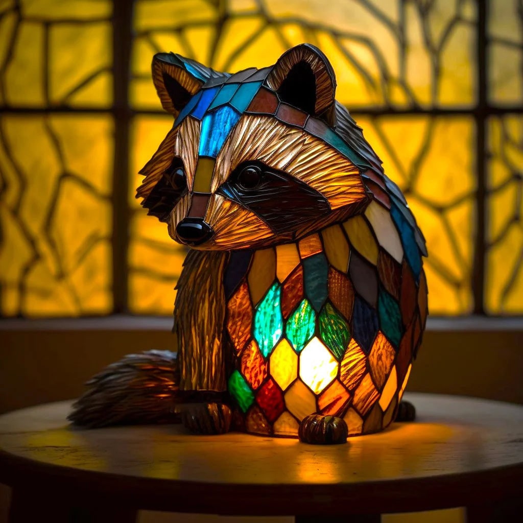 Table Lamp Animal Stained Glass Resin Mosaic Illuminated Multicolored Shaped - Image 9
