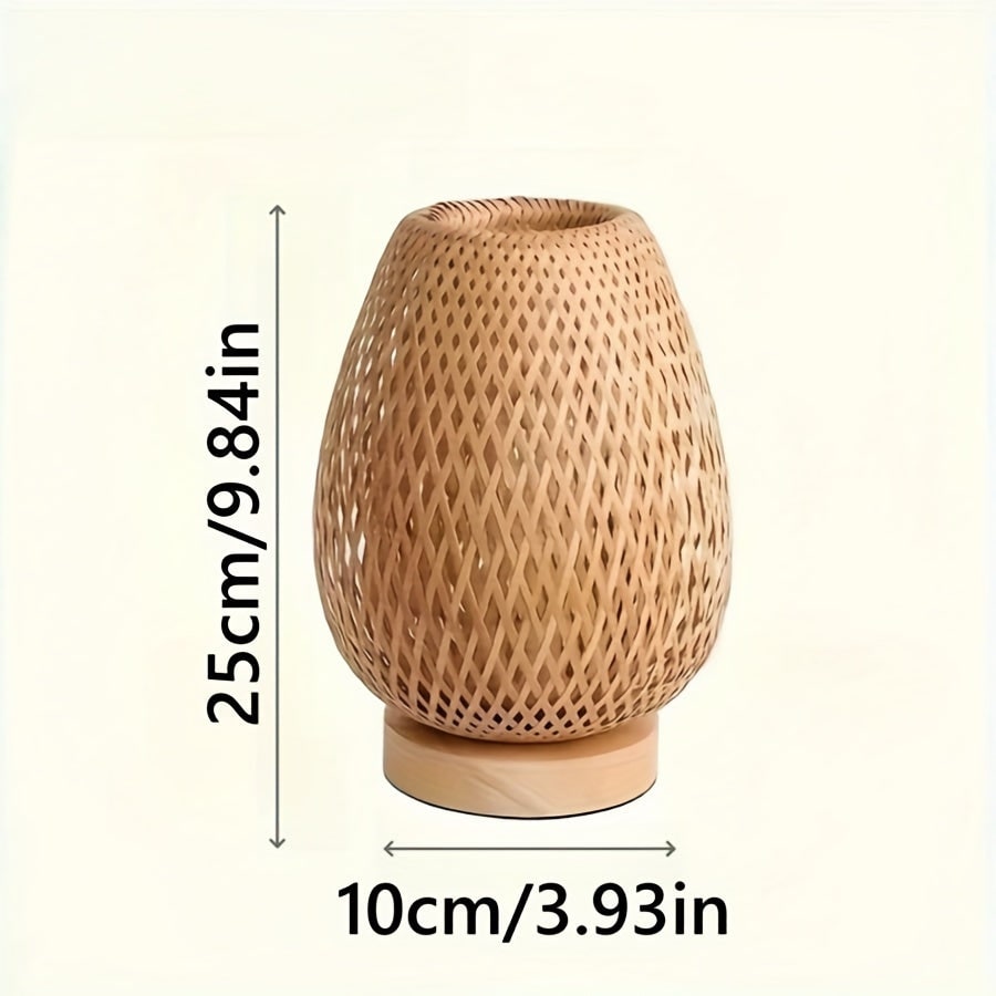Table Lamp Dimmable Bedside Nightstand Woven Bamboo Wooden Base USB - Image 5