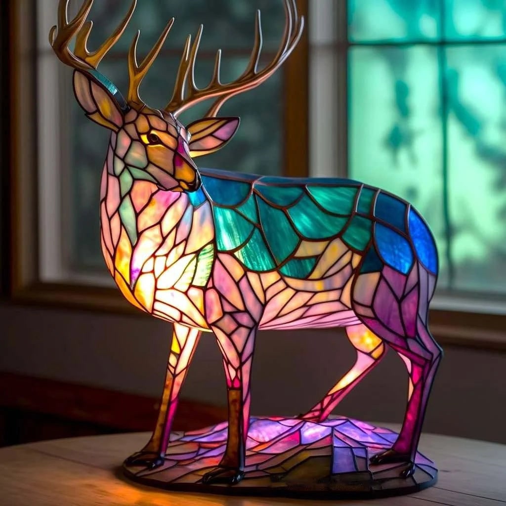 Table Lamp Stained Glass Animal Mosaic Colored Gift Usb Powered - Image 2