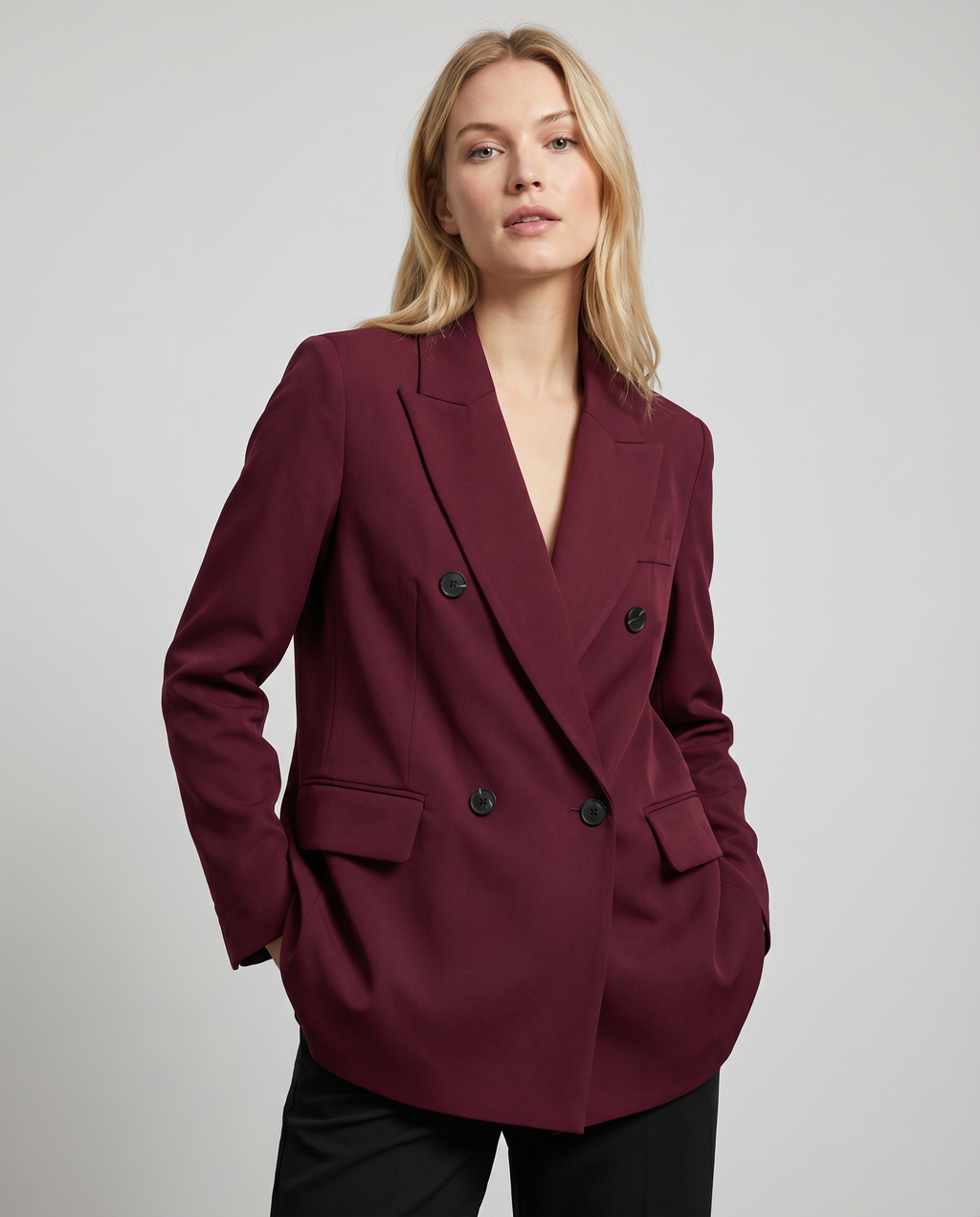 Tailored Burgundy Blazer – Refined Smart-Casual Jacket — detail view