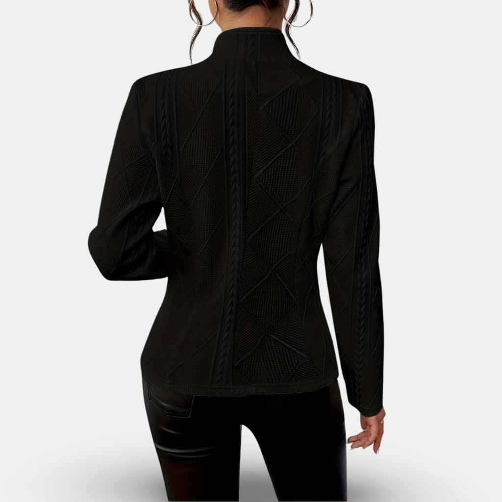 Textured Cable-Knit Blazer with Geometric Detailing and Button Closure — detail view