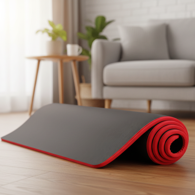Thick Yoga Mat Exercise Non-Slip Foam Ribbed Portable Rollup With Carrying Bag - Image 1