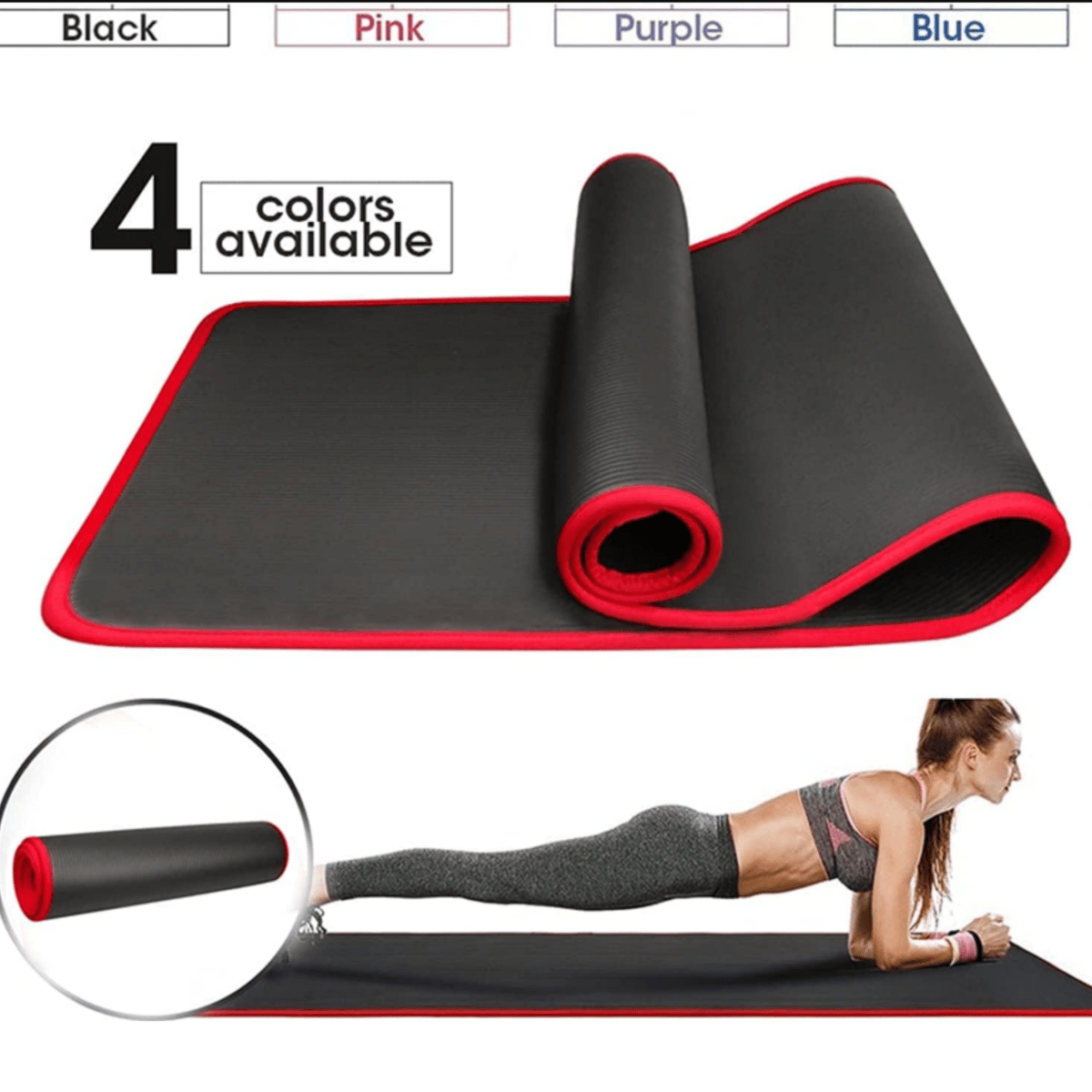 Thick Yoga Mat Exercise Non-Slip Foam Ribbed Portable Rollup With Carrying Bag - Image 5