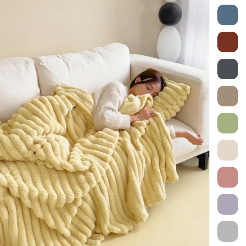 Throw Blanket Faux Fur with Soft Fleece Backing and Thick Ribbed Texture - Image 1