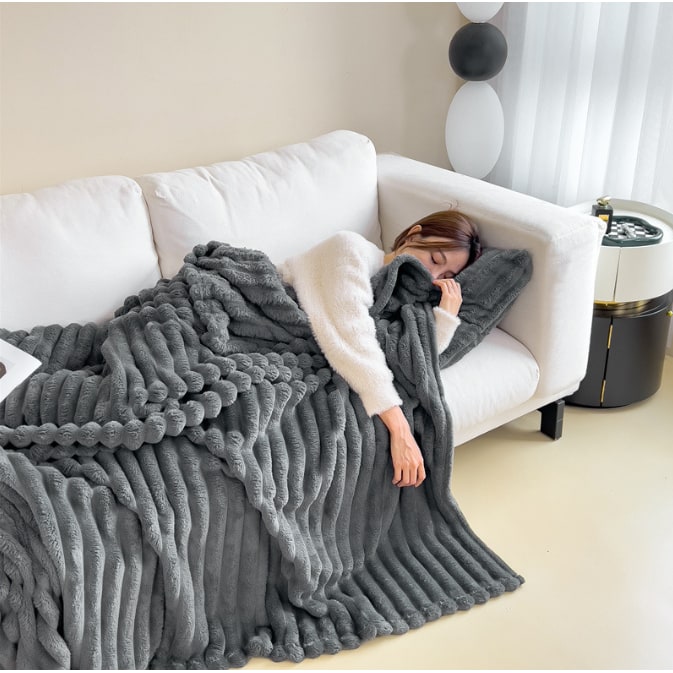 Throw Blanket Faux Fur with Soft Fleece Backing and Thick Ribbed Texture - Image 10