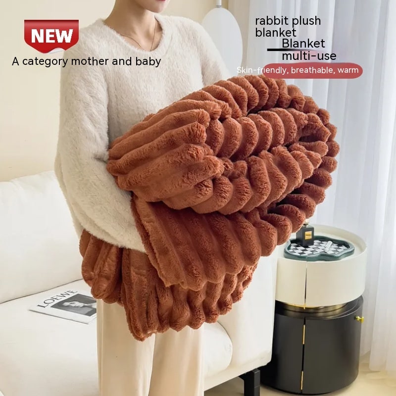 Throw Blanket Faux Fur with Soft Fleece Backing and Thick Ribbed Texture - Image 15
