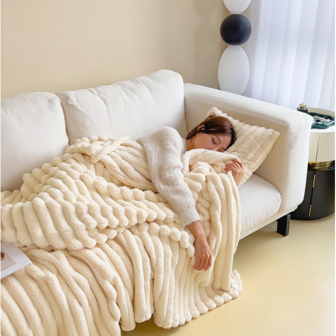Throw Blanket Faux Fur with Soft Fleece Backing and Thick Ribbed Texture - Image 16