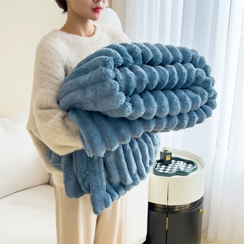 Throw Blanket Faux Fur with Soft Fleece Backing and Thick Ribbed Texture - Image 17