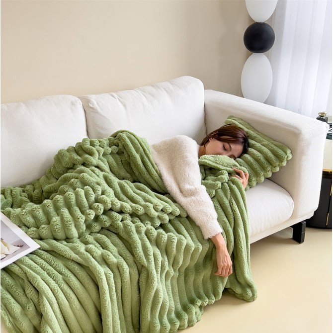 Throw Blanket Faux Fur with Soft Fleece Backing and Thick Ribbed Texture - Image 18