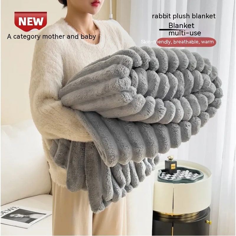 Throw Blanket Faux Fur with Soft Fleece Backing and Thick Ribbed Texture - Image 2