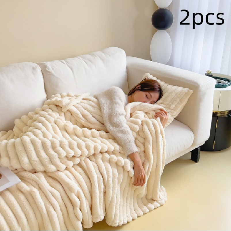 Throw Blanket Faux Fur with Soft Fleece Backing and Thick Ribbed Texture - Image 3