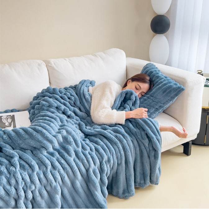 Throw Blanket Faux Fur with Soft Fleece Backing and Thick Ribbed Texture - Image 4