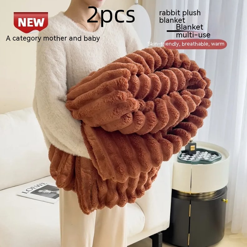 Throw Blanket Faux Fur with Soft Fleece Backing and Thick Ribbed Texture - Image 5