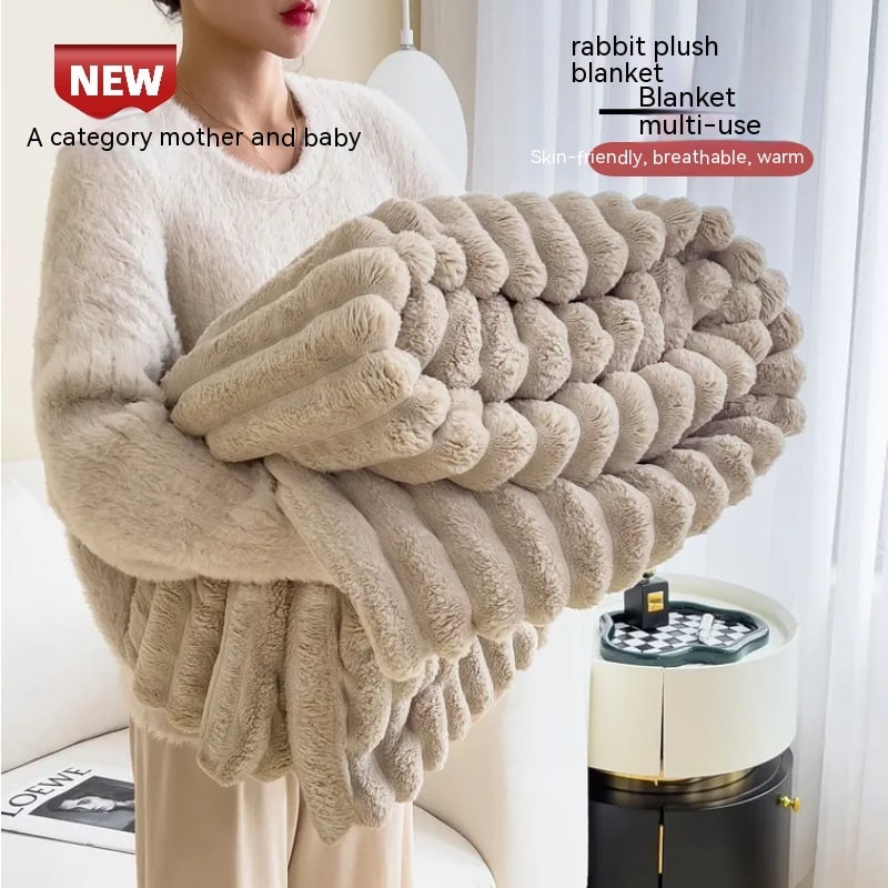 Throw Blanket Faux Fur with Soft Fleece Backing and Thick Ribbed Texture - Image 6