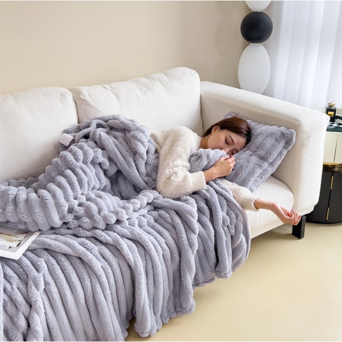 Throw Blanket Faux Fur with Soft Fleece Backing and Thick Ribbed Texture - Image 8