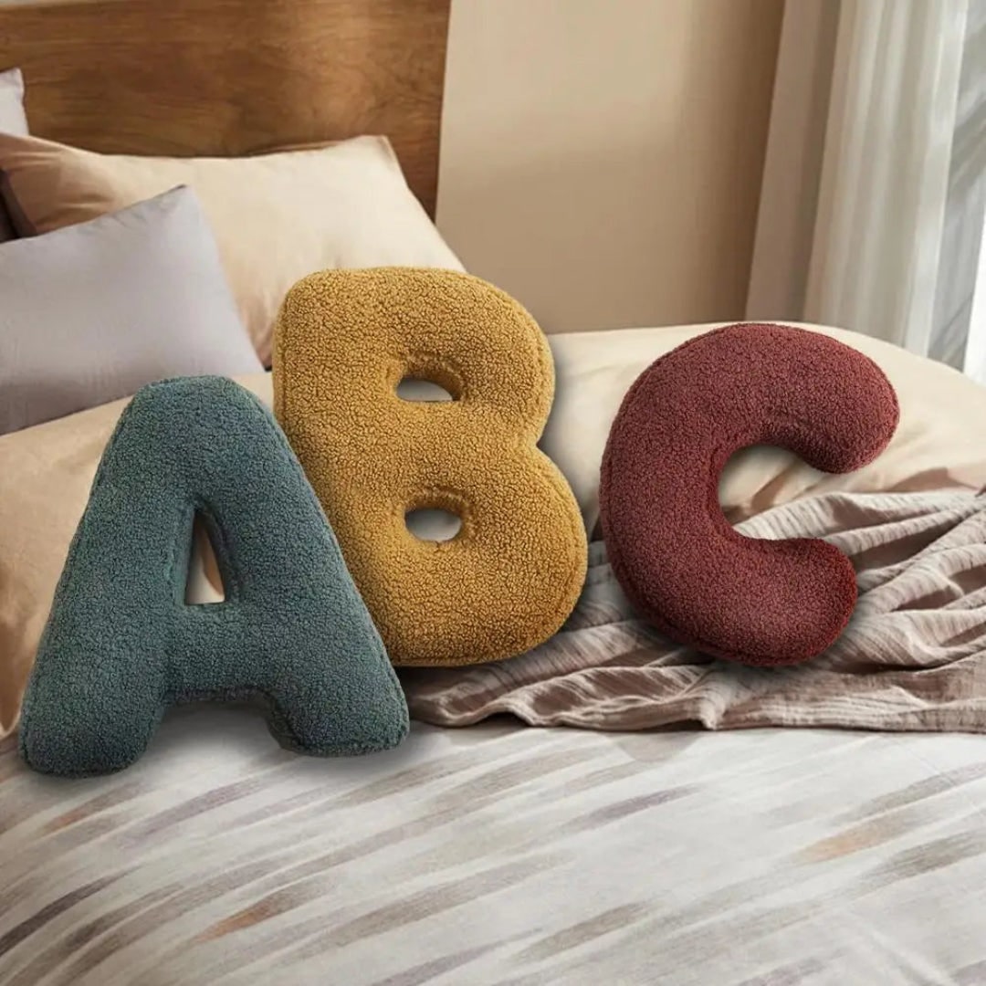 Throw Pillow Letter Shaped Sherpa Fleece Plush Stuffed Decorative Alphabet - Image 1