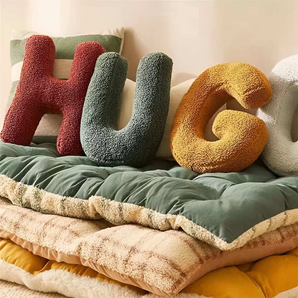 Throw Pillow Letter Shaped Sherpa Fleece Plush Stuffed Decorative Alphabet - Image 28