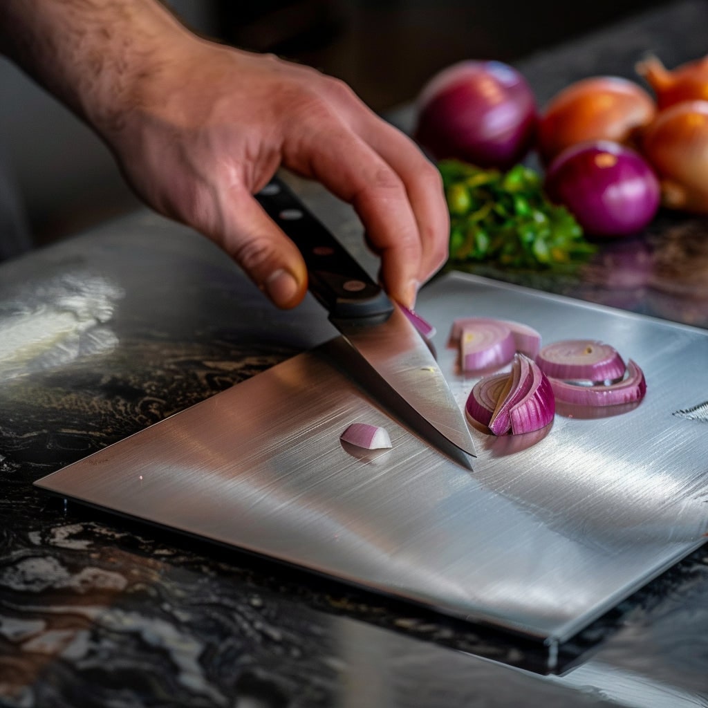 Titanium Cutting Board Stainless Steel Durable Brushed Metal Handle Rectangular - Image 4