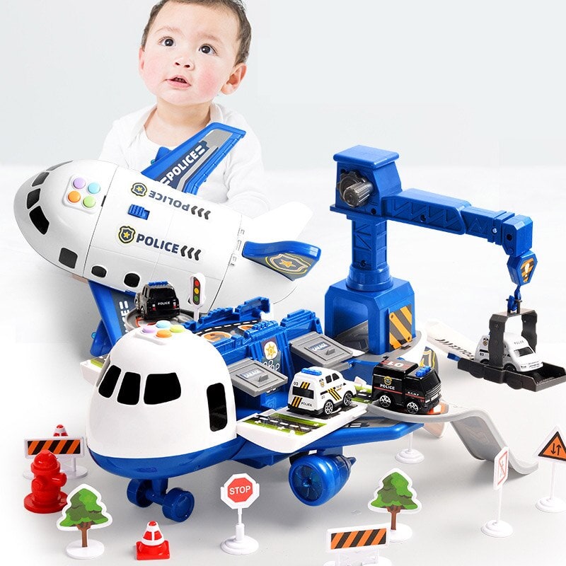 Toy Airplane Play Set with Jet Aircraft Mini Vehicles and Fold-Out Ramps - Image 1