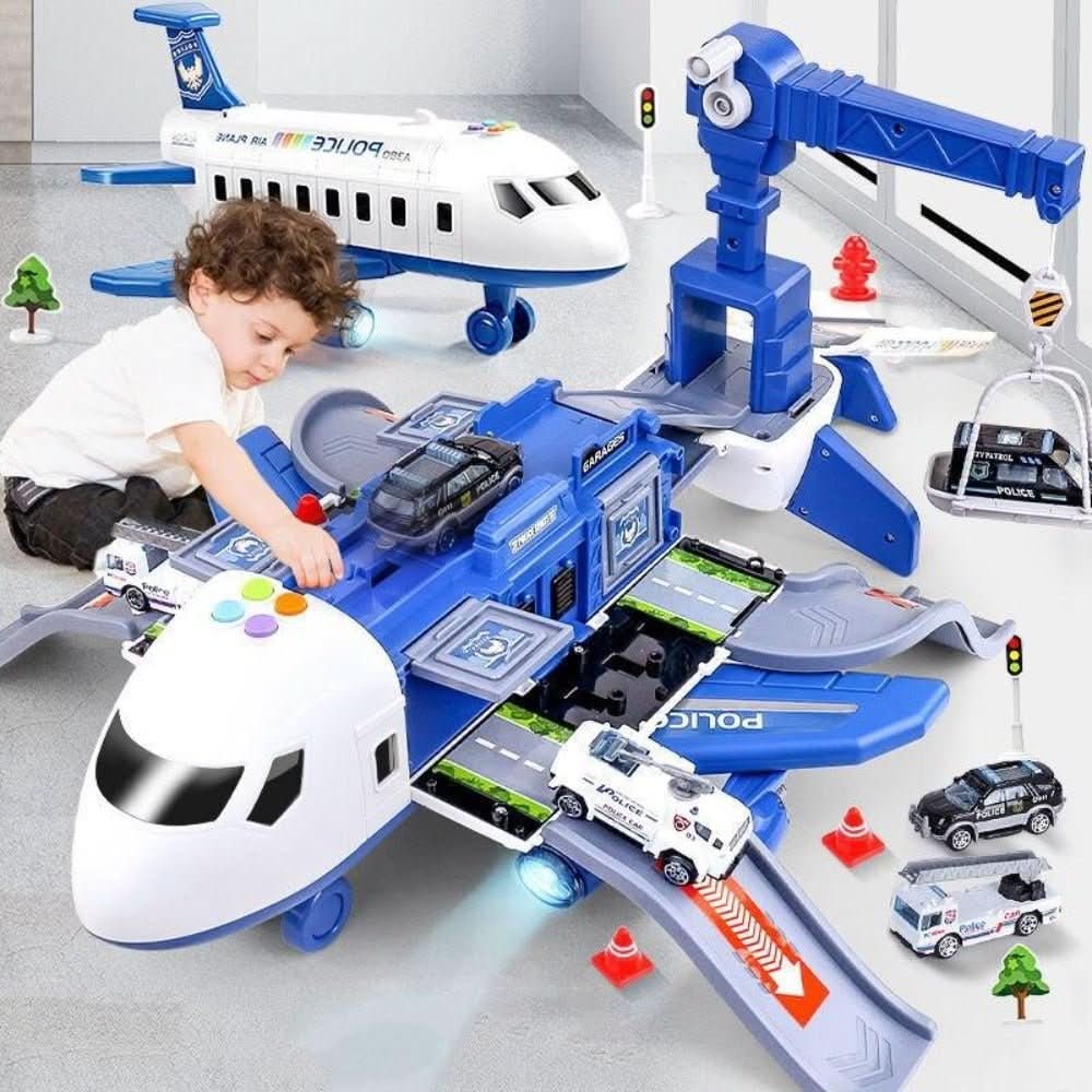 Toy Airplane Playset Light Up Vehicle Track Ramp Crane - Image 1